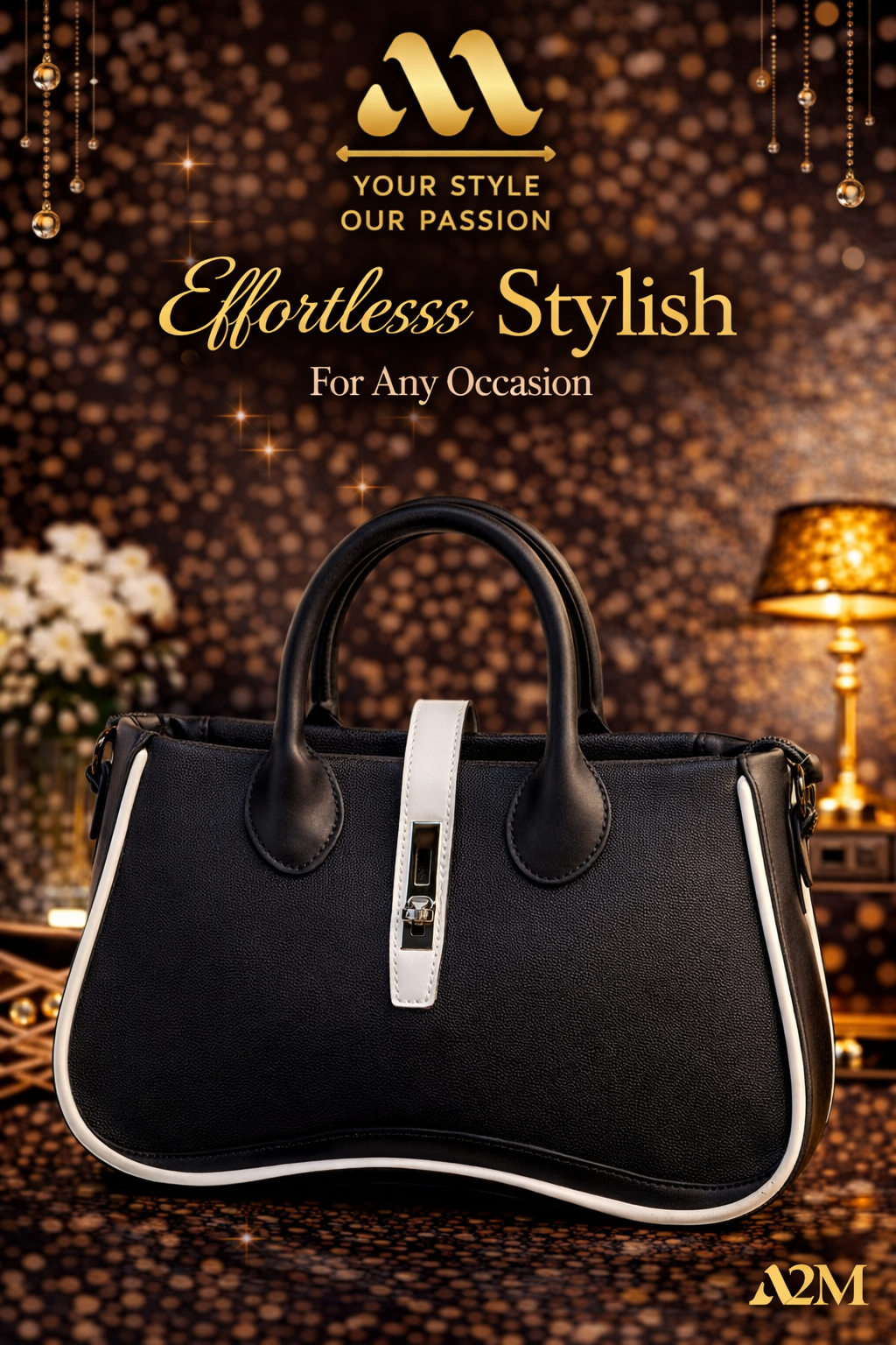 A2M Signature Black and white Hand Bag