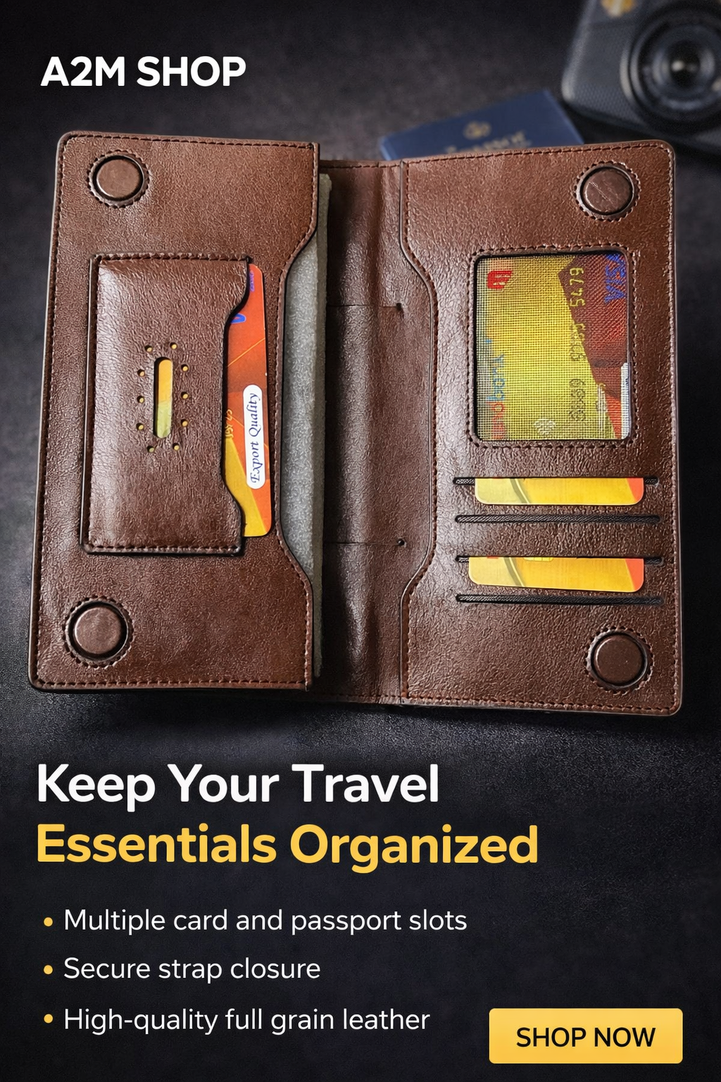 Premium Brown Leather Travel Wallet for Men | A2M