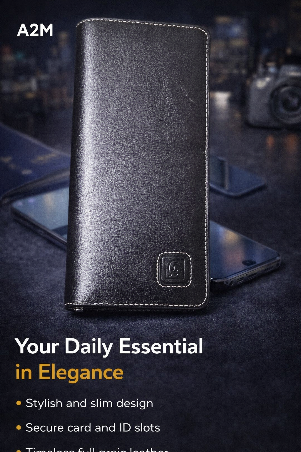 Premium Slim Black Leather Wallet for Men | A2M