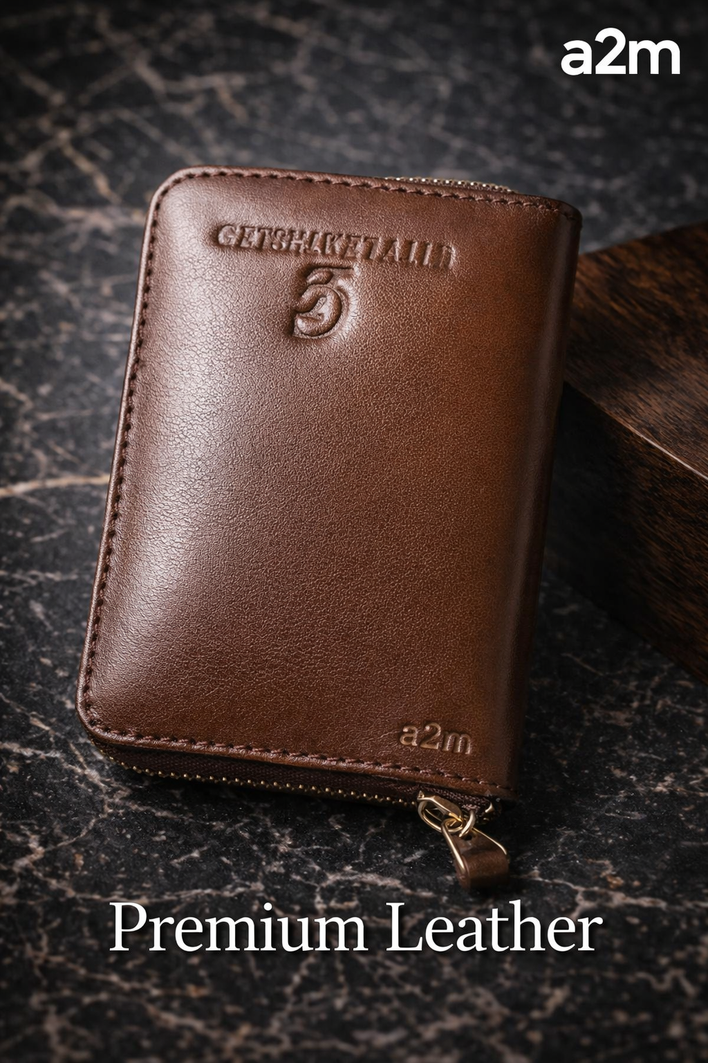 a2m Premium Leather Zipper Wallet – Stylish Card Holder Wallet (Brown)