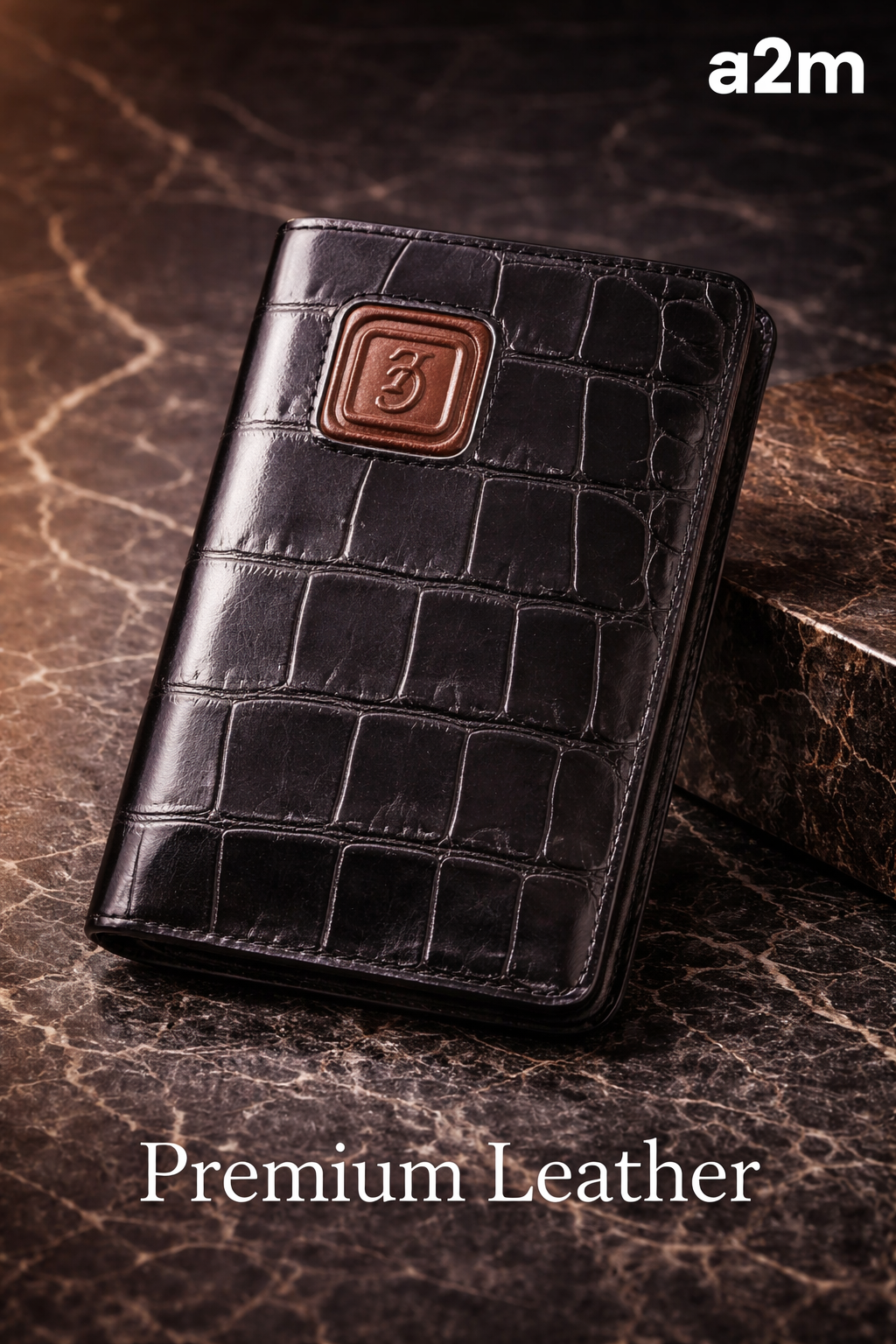 a2m Premium Leather Short Wallet – Classic Slim Men’s Wallet (Black)