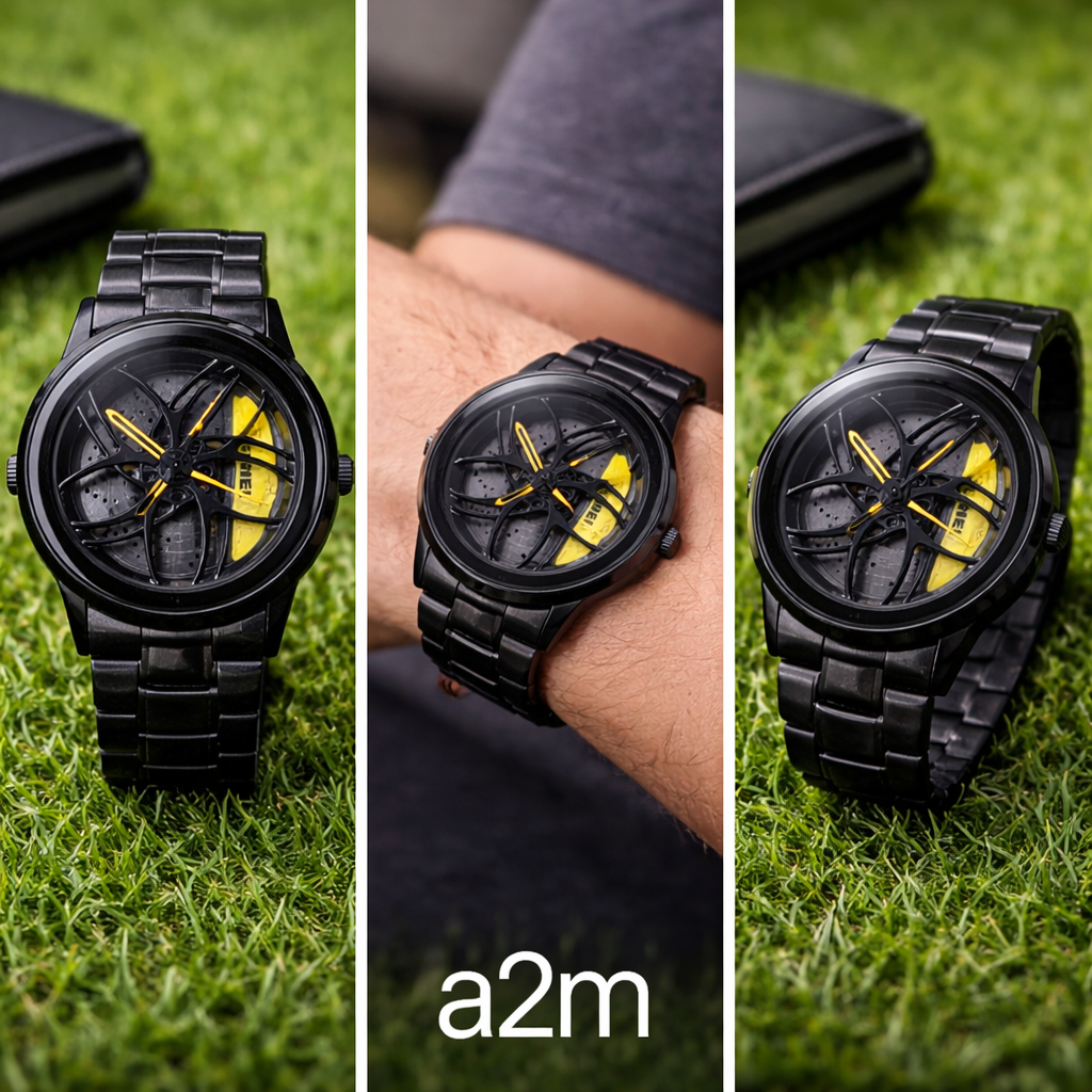 Black stainless steel skeletonized wrist watch