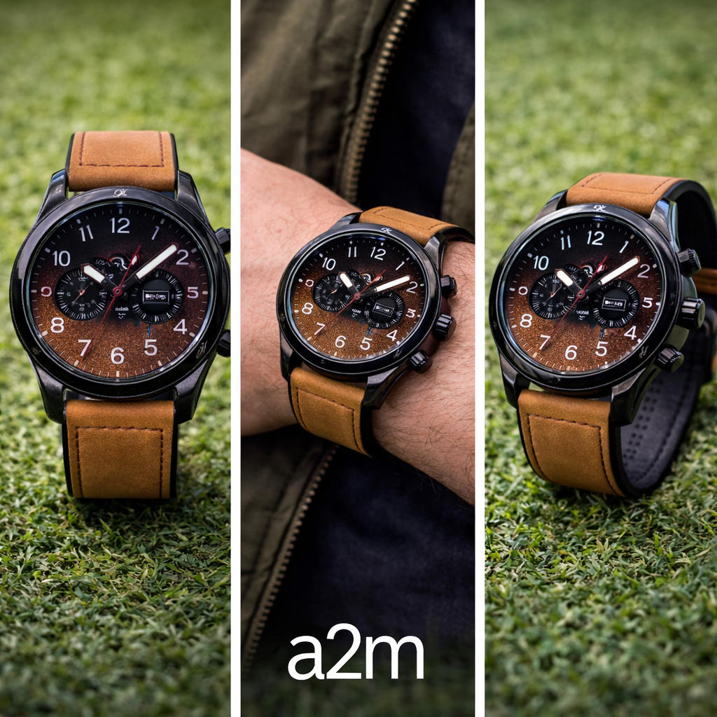 Chronograph watch with leather details