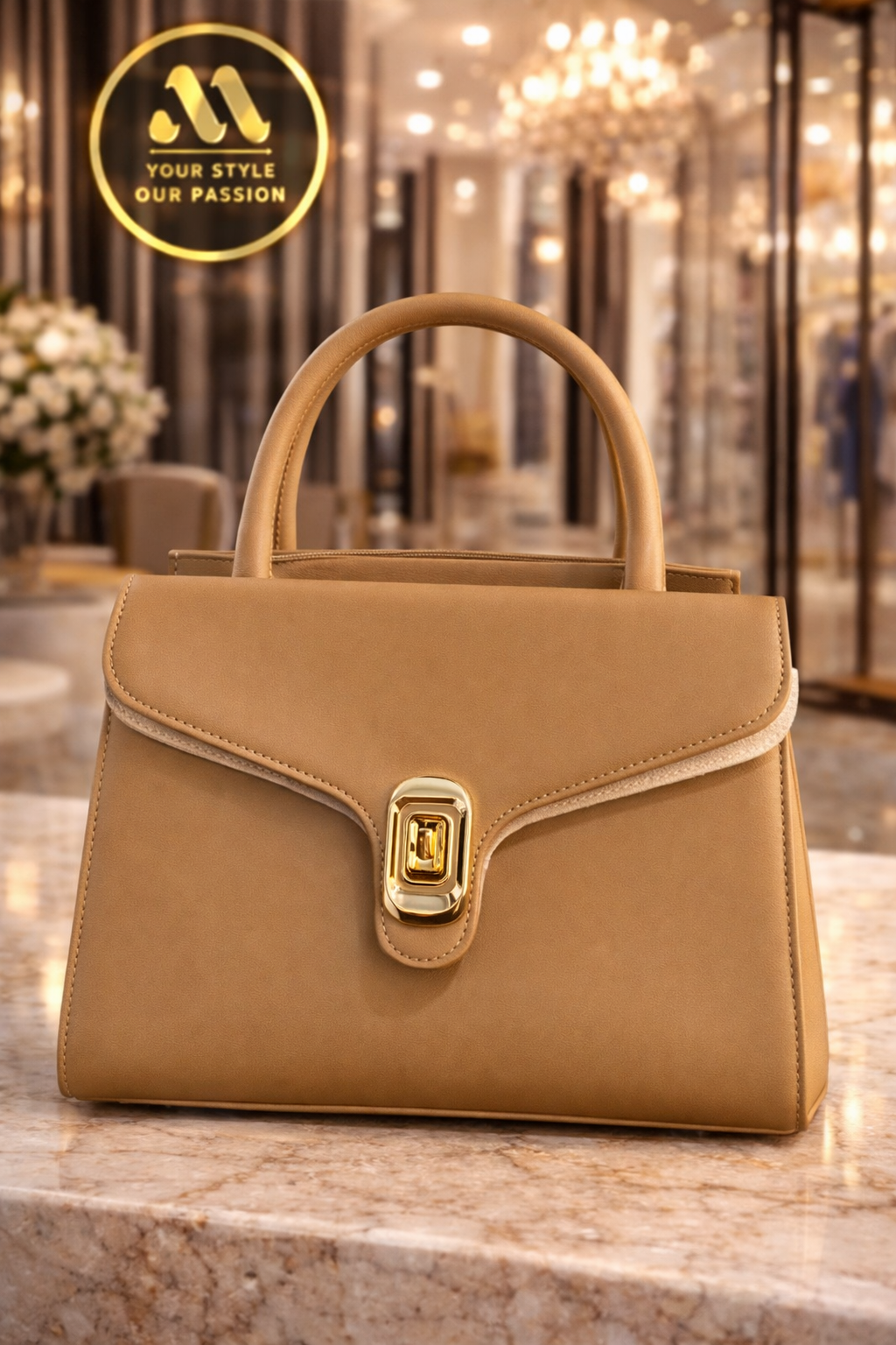 Elegant beige Chrestella handbag display.png