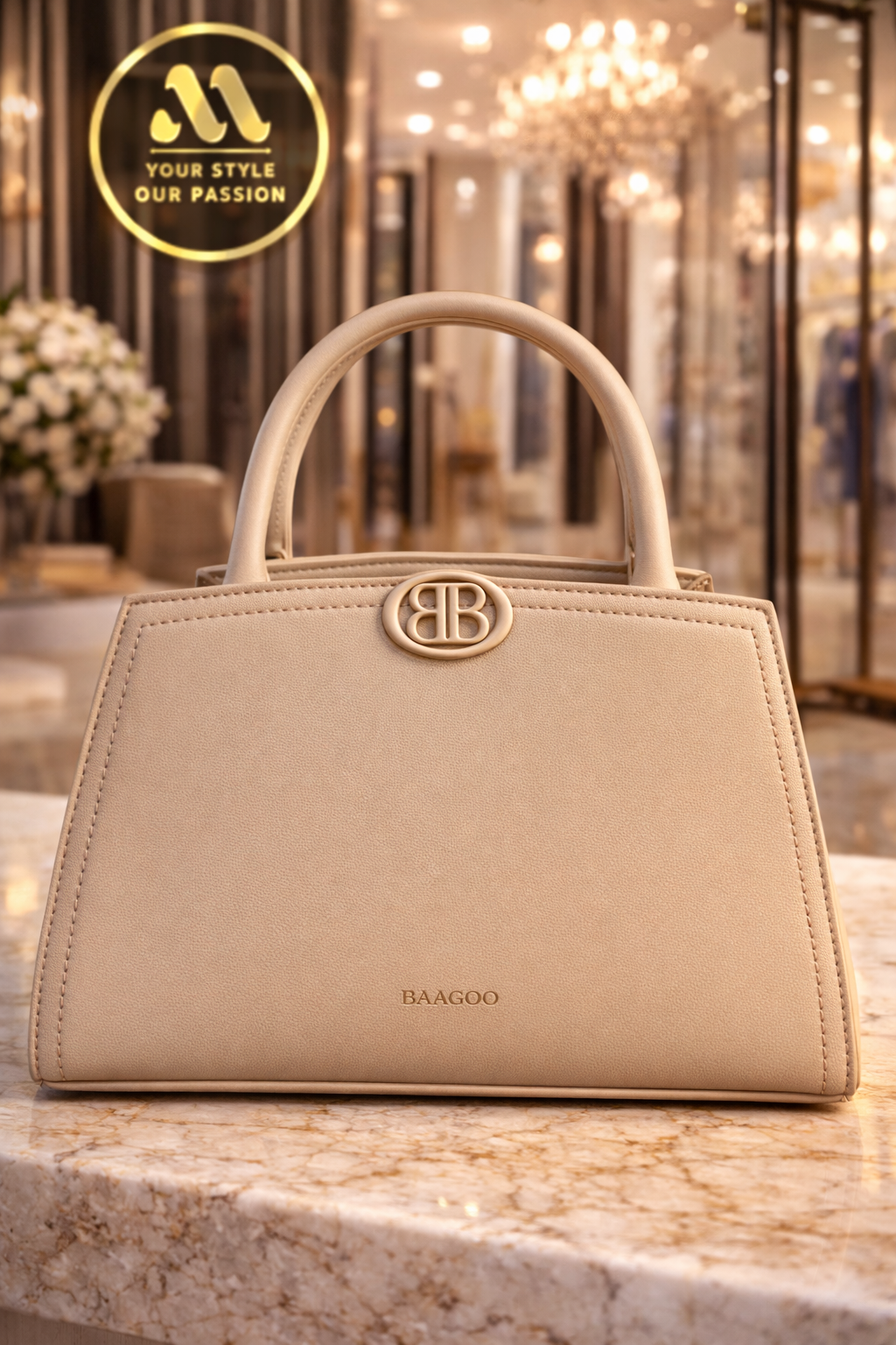 Elegant BAAGOO handbag on marble surface